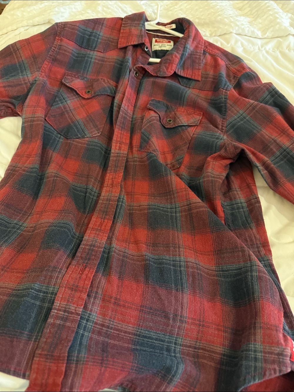 Wrangler Red and Navy Plaid Flannel Shirt